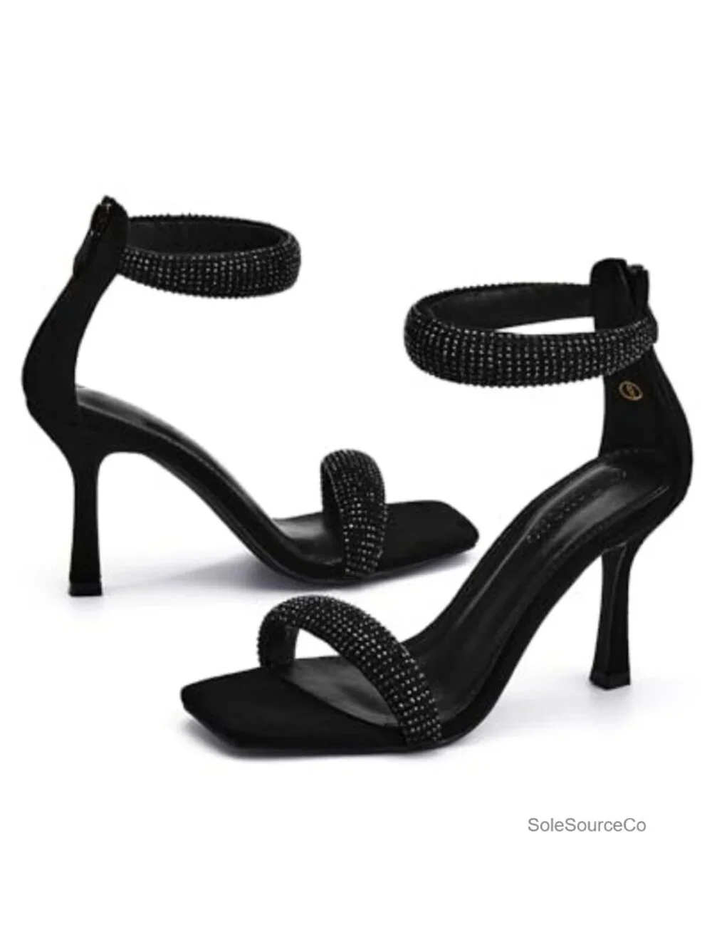 Square Toe Stiletto Heel Sandals Ankle Strap Back Zipper Dress Shoes 3.54-Inch